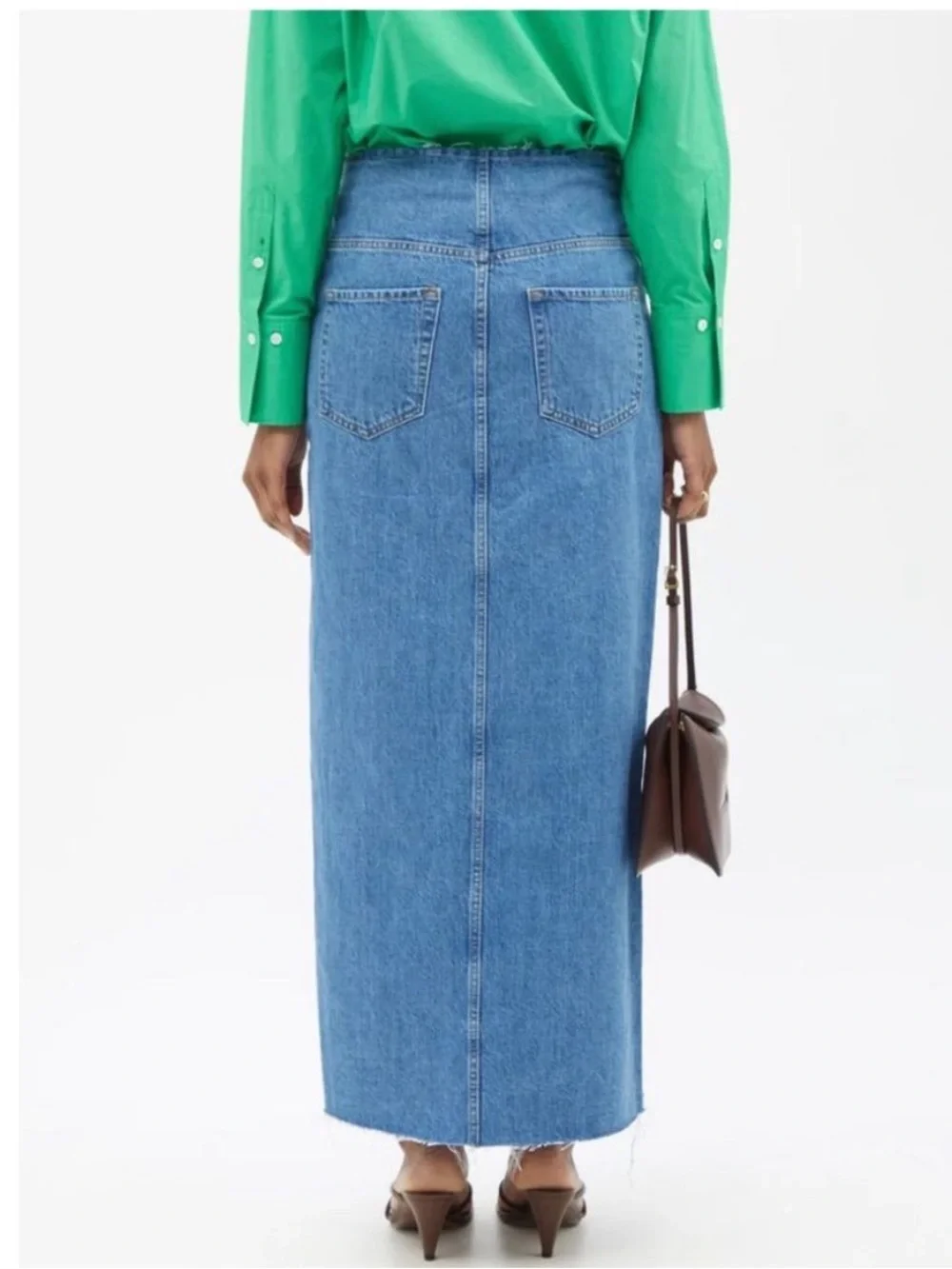 Frame Cut Off Waist Maxi Jean Denim Skirt Womens 24 Blue Front Slit Raw Hem
